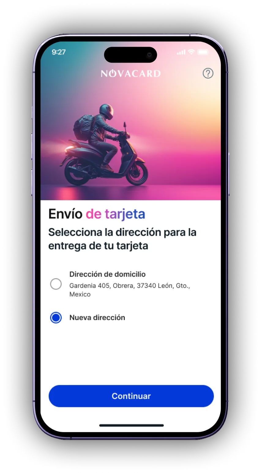 Nova Card app on device